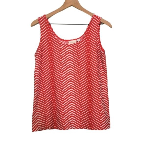 Chico's Red & White Zig Zag Nylon Tank Blouse Size 2 - Large - Picture 1 of 4